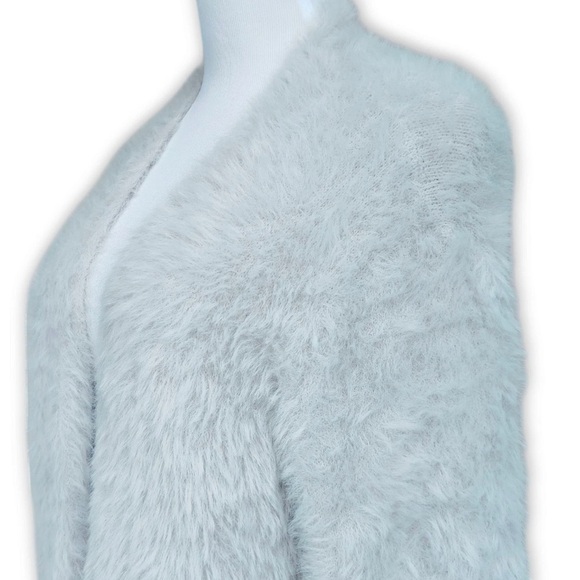 Free People Silver Cloud Gray Faux Fur Medium Open Cardigan Sweater - Picture 9 of 14